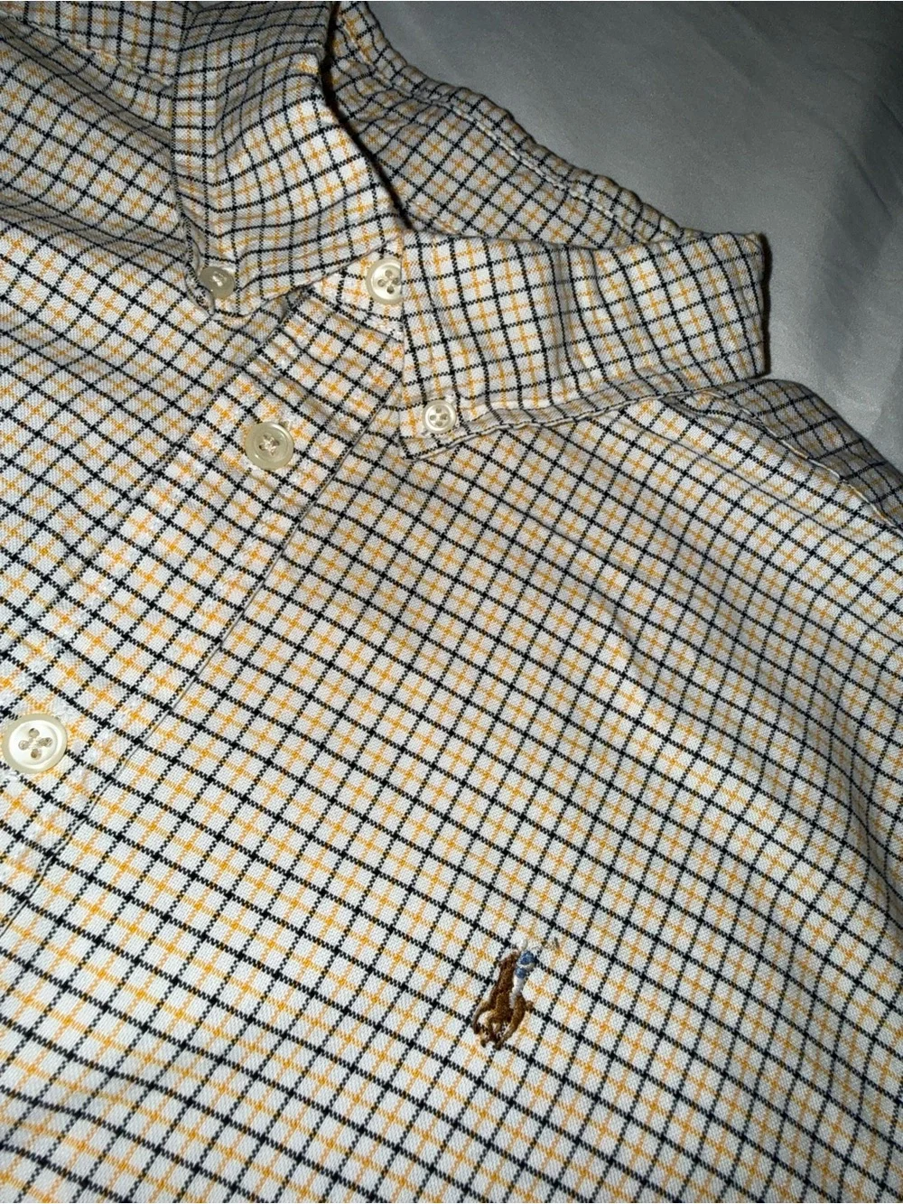 Ralph Lauren Boys Button-Down Checked Shirt in White, Blue and Tan